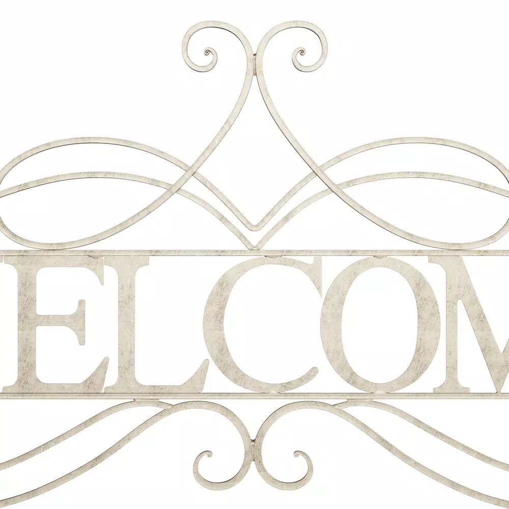 Lavish Home Welcome Decorative Rustic Metal Cutout Wall Sign, Distressed White