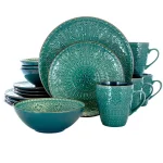 Elama 16-Piece Sea Green Stoneware Dinnerware Set, Service for 4 thumbnail 1