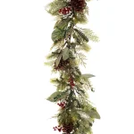 Village Lighting Company 9 ft. Pre-Lit LED Winter Frost Artificial Christmas Garland with Red Berries and Pinecones thumbnail 1