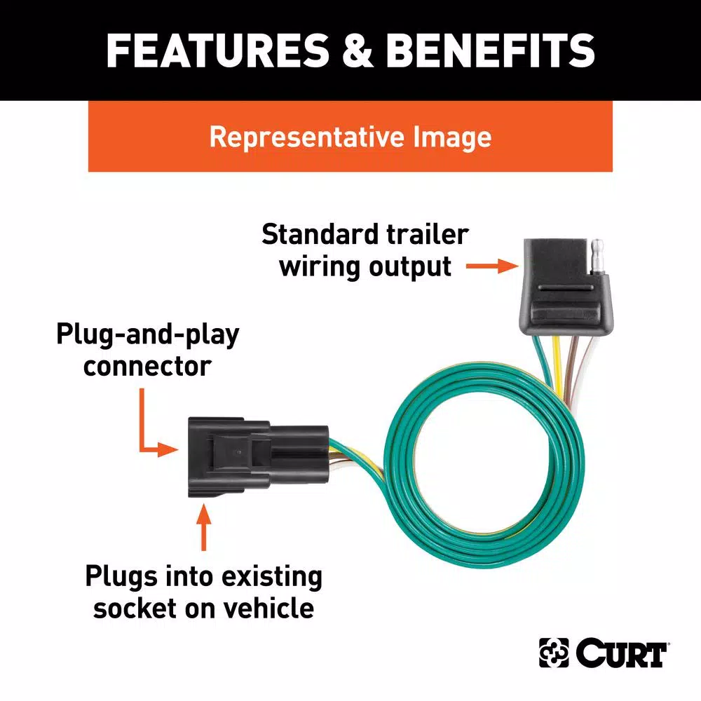 CURT Custom Vehicle-Trailer Wiring Harness, 4-Way Flat, T-Connector for Equinox, XL-7, Torrent
