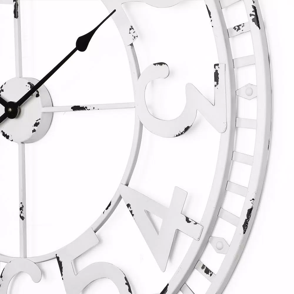 Utopia Alley Manhattan Industrial 32" Oversized Wall Clock, White Distressed Metal, Analog Quartz Movement