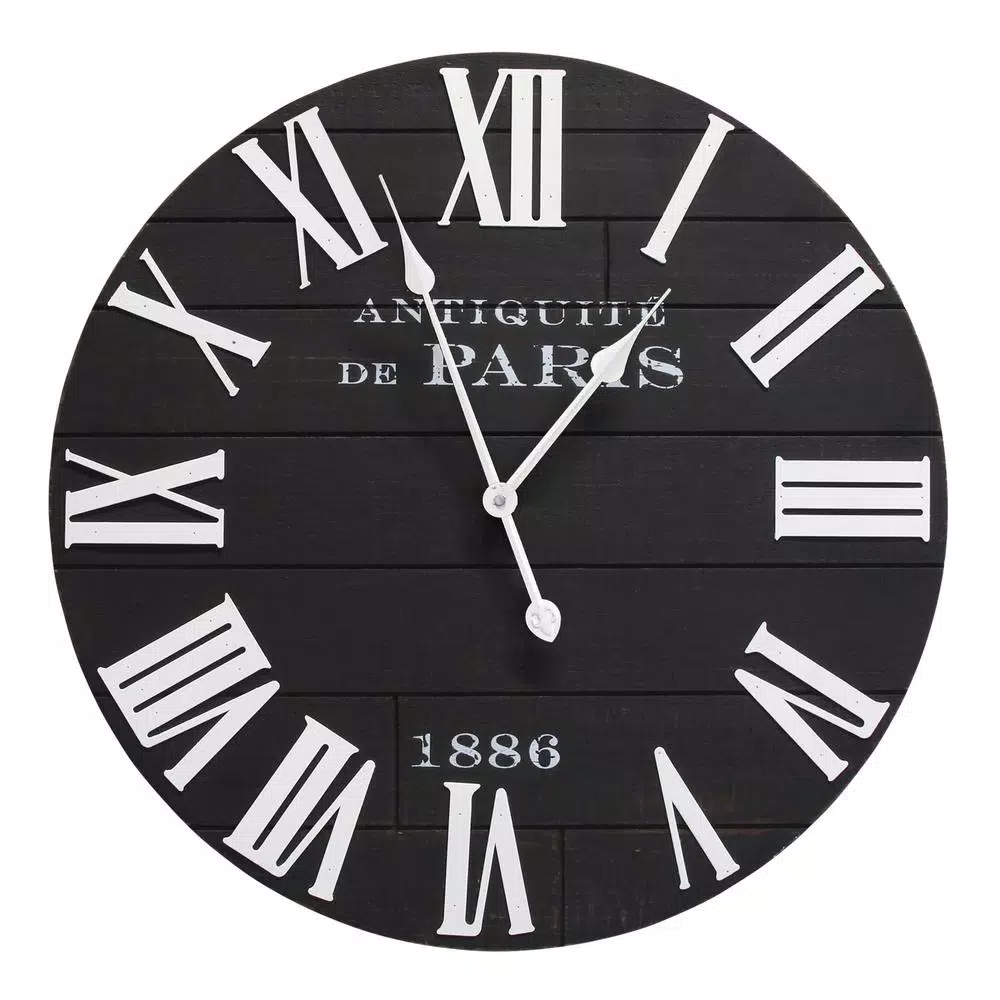 Stratton Home Decor 24 in. Vincent Black and White Wood Wall Clock