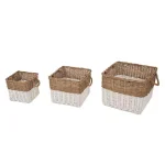 Glitzhome Natural White Square Wicker Willow Baskets, Set of 3 with Rope Handles thumbnail 3