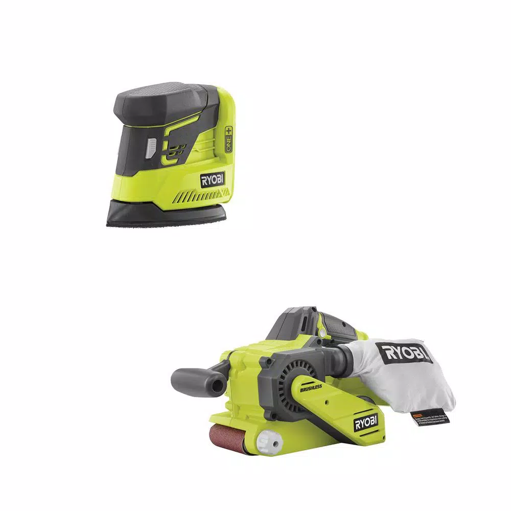 RYOBI 18V ONE+ Brushless Belt Sander and Corner Cat Finish Sander Combo Kit (Tools Only)