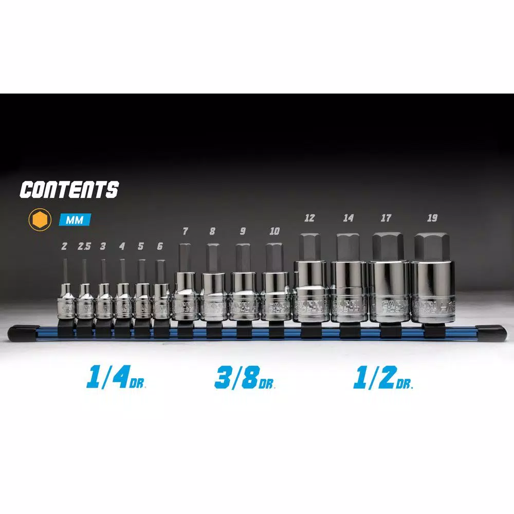 Capri Tools 14-Piece Metric Hex Bit Socket Set, S2 and Chrome Vanadium Steel