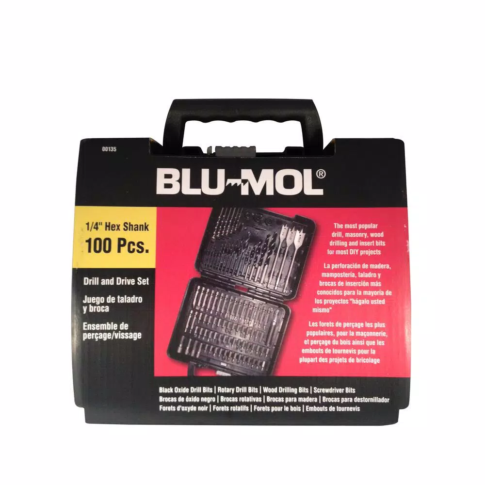 Blu-Mol 100-Piece Steel Drill Bit and Driver Set with Carbide Masonry and Black Oxide Bits