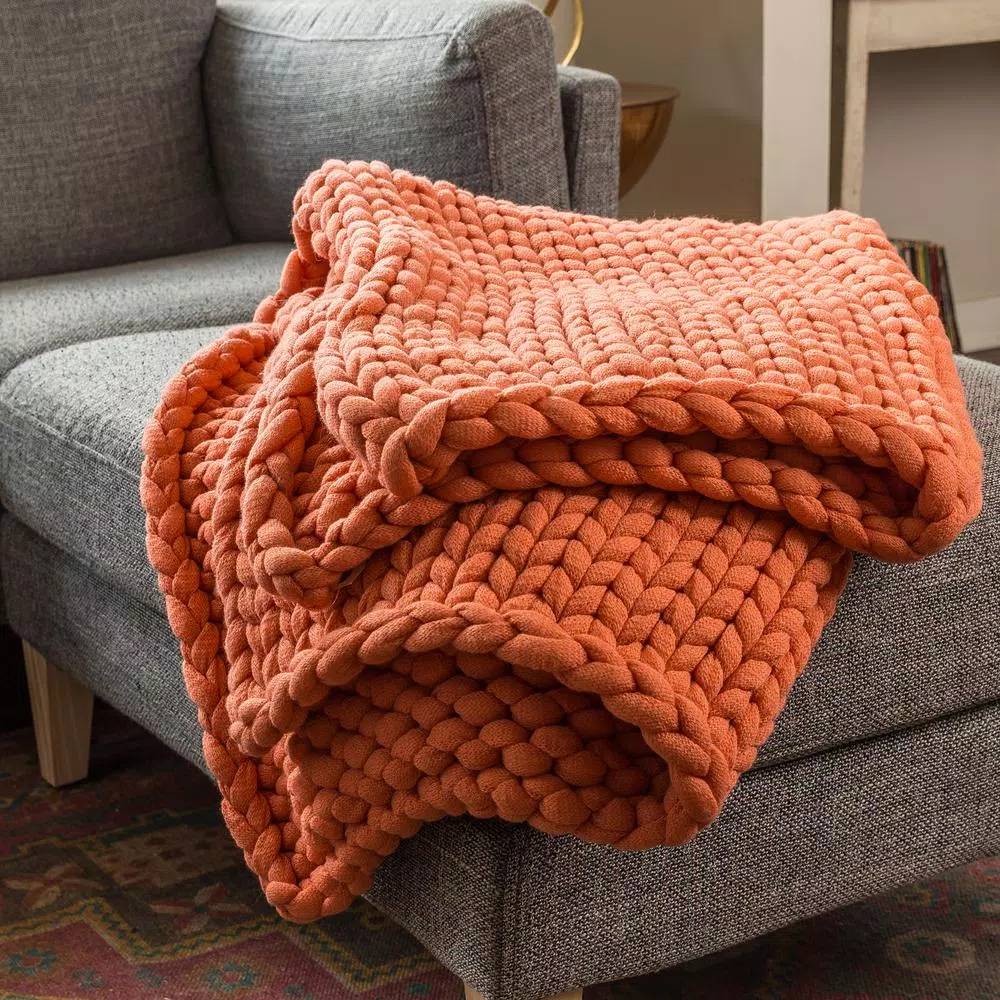 DONNA SHARP Coral Chunky Knit Acrylic Throw Blanket, 40 x 50 in