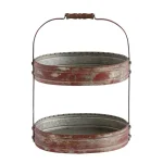 3R Studios Red 2-Tier Oval Iron Decorative Tray with Wood Handle thumbnail 1