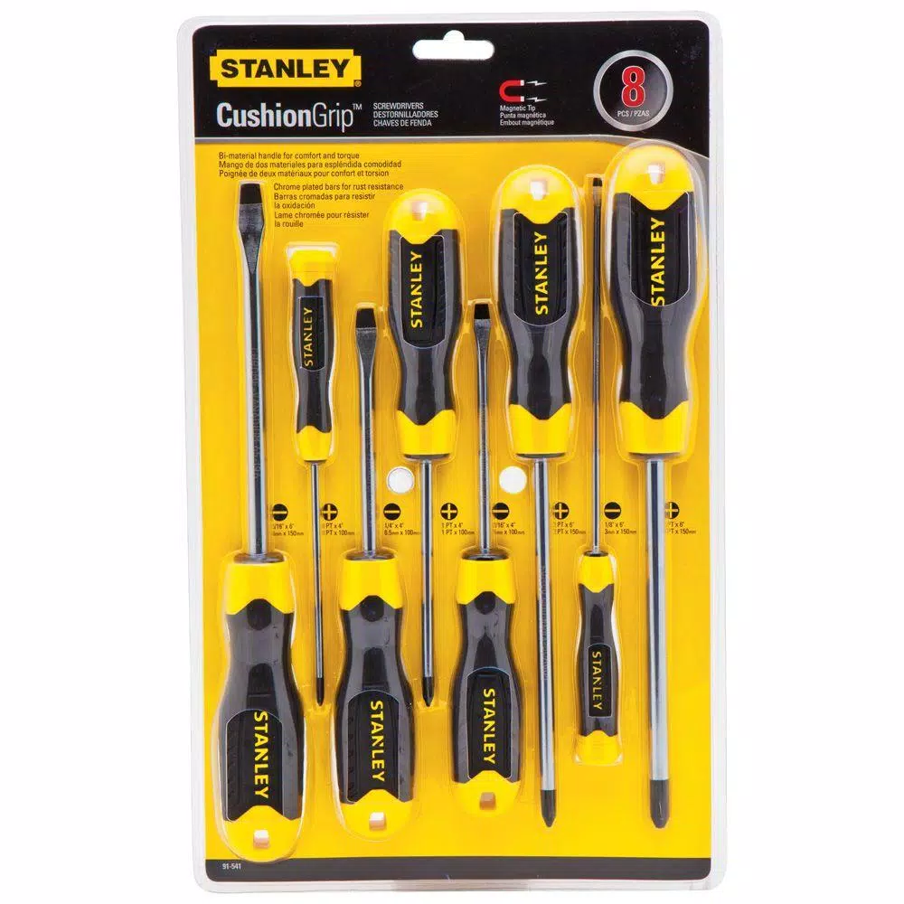Stanley 91-541 8-Piece Screwdriver Set with Soft-Grip Handles and Magnetic Tips