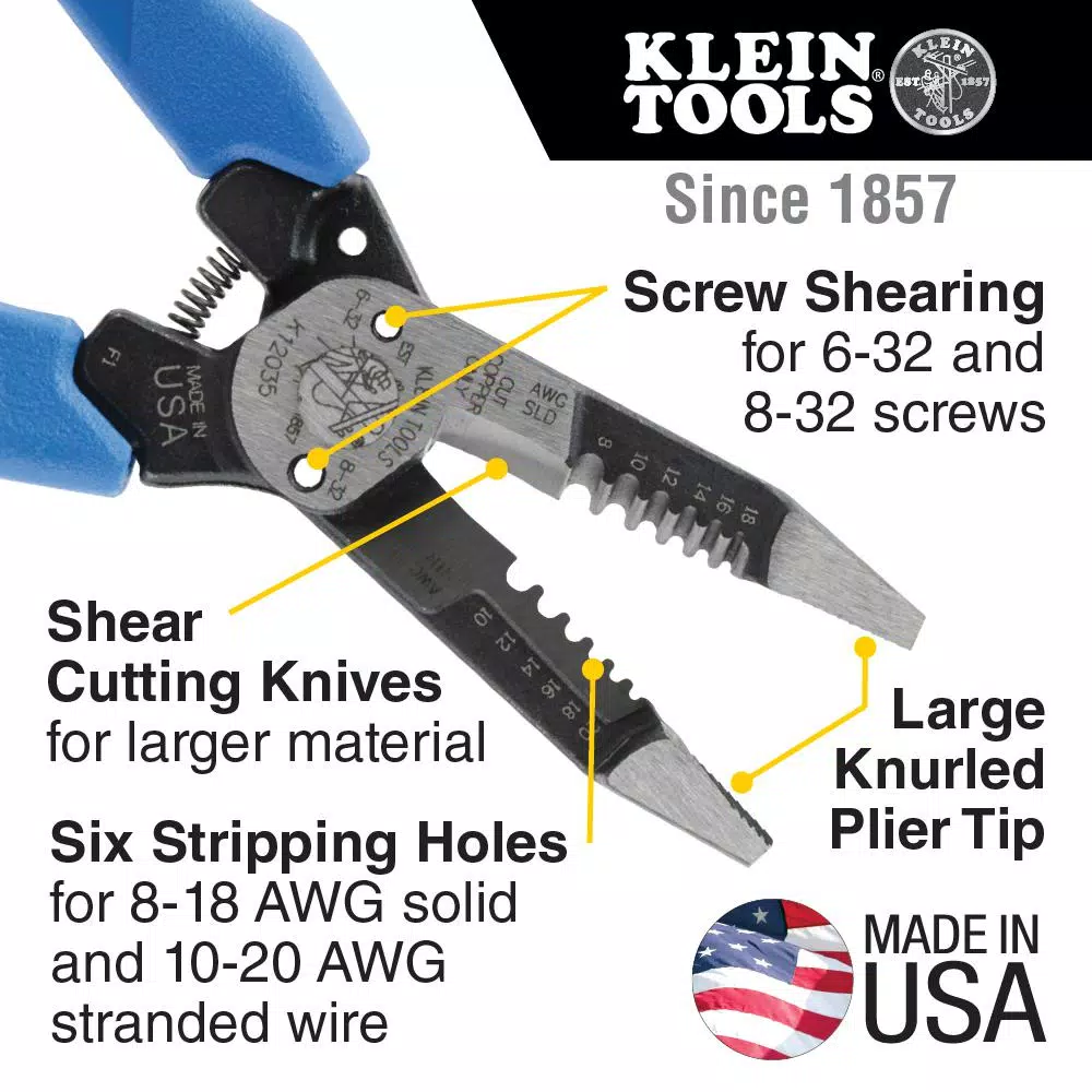 Klein Tools Heavy-Duty Wire Stripper with Shear-Cut, 8-18 AWG Solid & 10-20 AWG Stranded