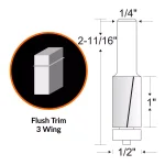 WEN 1/2 in. Flush Trim 3-Wing Carbide Tipped Router Bit, 1/4 in. Shank thumbnail 2