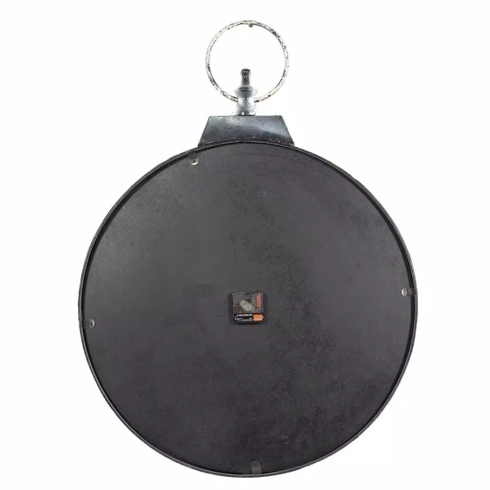 LITTON LANE 32 in. London Inspired Antique Round Wall Clock - Distressed White Metal Farmhouse Decor