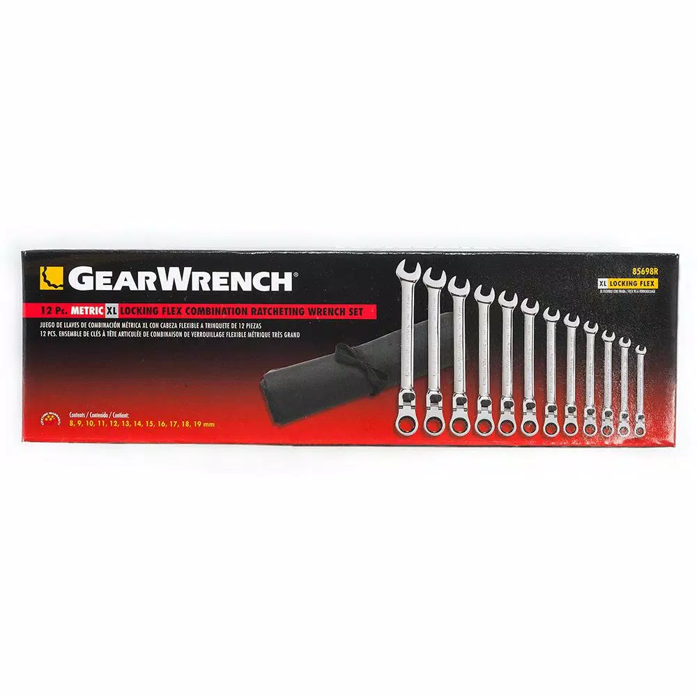 GEARWRENCH 12-Piece Metric Flex-Head Ratcheting Combination Wrench Set with Roll Pouch