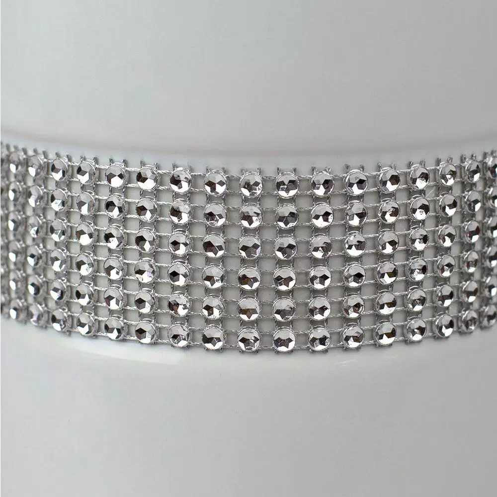 Unbranded White Ceramic Toilet Brush Holder with Sequin Accents and Stainless Steel Handle