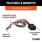 CURT 6-Way Square Trailer Side Connector Plug with 12" Color-Coded Wires thumbnail 3