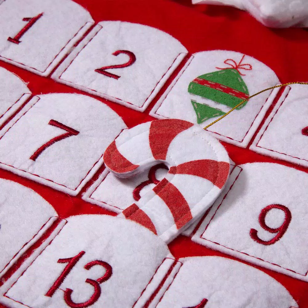 Glitzhome 36 in. Oversized 3D Santa Countdown Christmas Stocking with Plaid Cuff