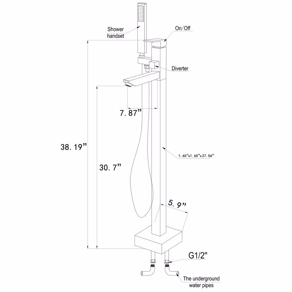 AKDY Freestanding Floor Mount Roman Tub Faucet with Hand Shower, Chrome