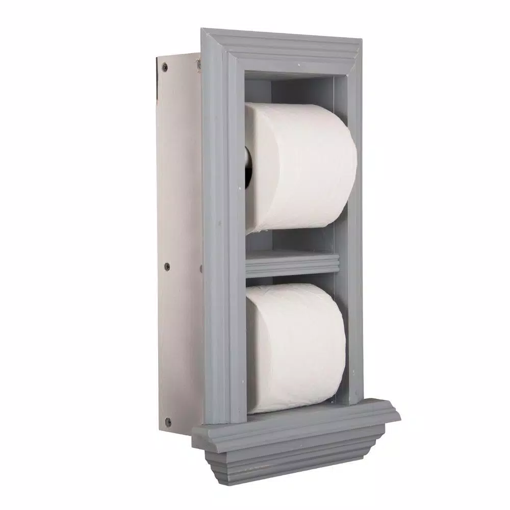 Unbranded Newton Recessed Toilet Paper Holder with Ledge Frame, Solid Pine, Gray