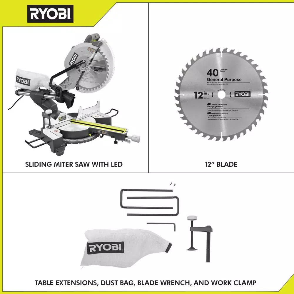 RYOBI 12 in. Sliding Compound Miter Saw with LED and 15 Amp Motor