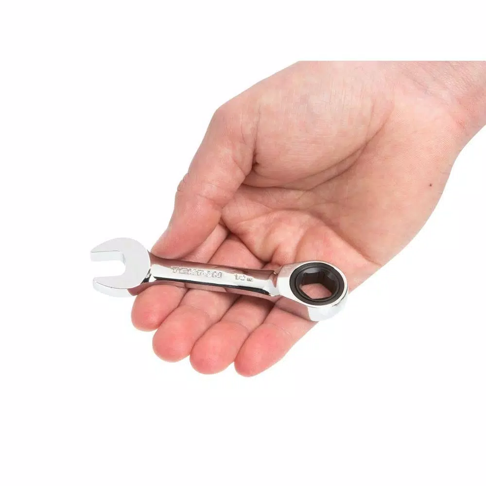 TEKTON 1/2 in. Stubby Ratcheting Combination Wrench, 6-Point Box End