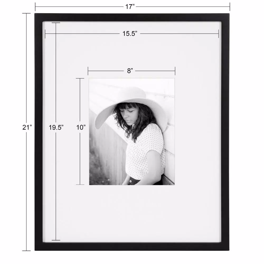 DesignOvation Gallery 16 x 20 Black Wood Picture Frame with White Mat for 8 x 10 Photo