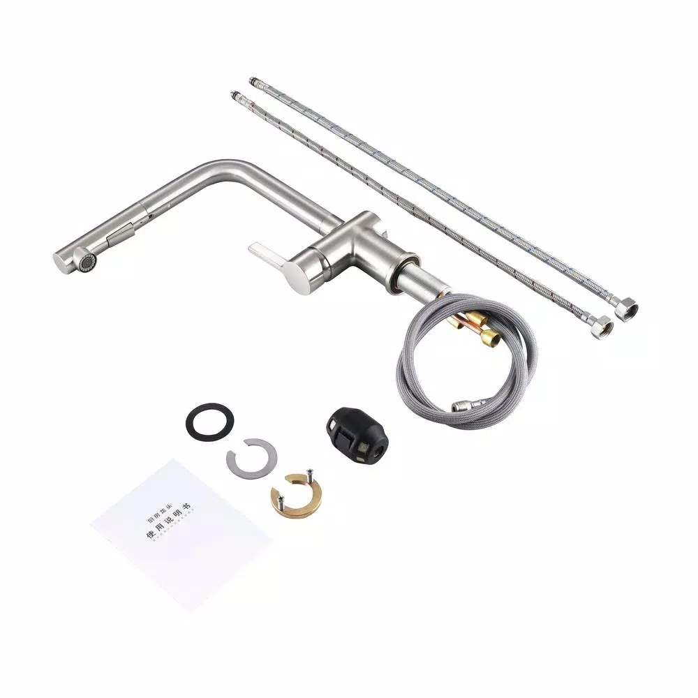 Vanity Art Brushed Nickel Single-Handle Pull Out Kitchen Faucet with 360 Degree Swivel Spout