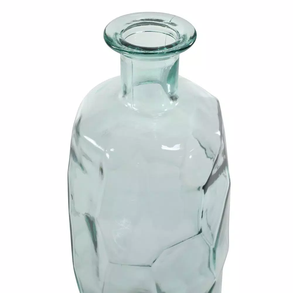 LITTON LANE Extra Large 29" Geometric Soda Lime Glass Flower Vase, Clear with Aquamarine Hue