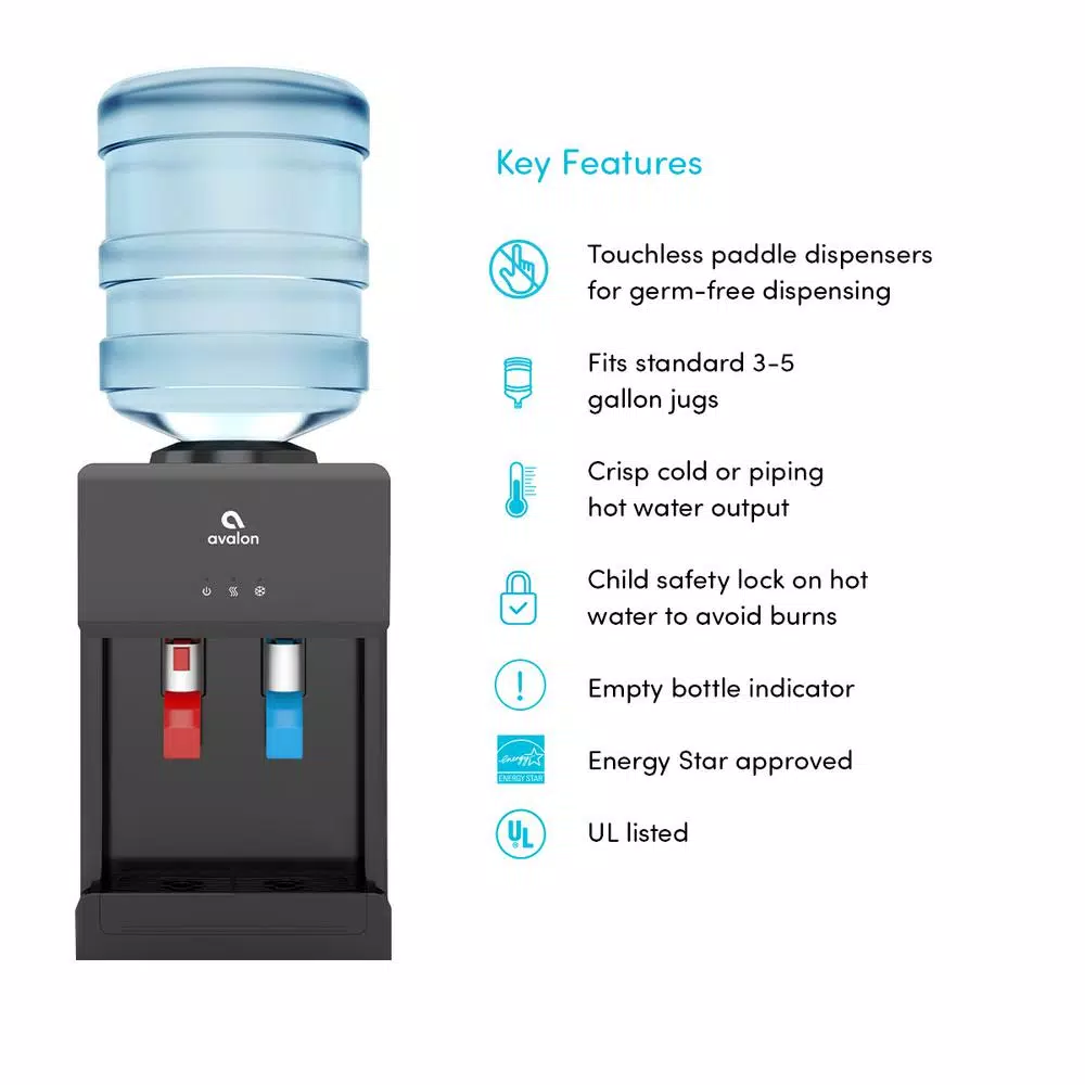 Avalon Countertop Top Loading Water Cooler Dispenser, Hot & Cold, Black