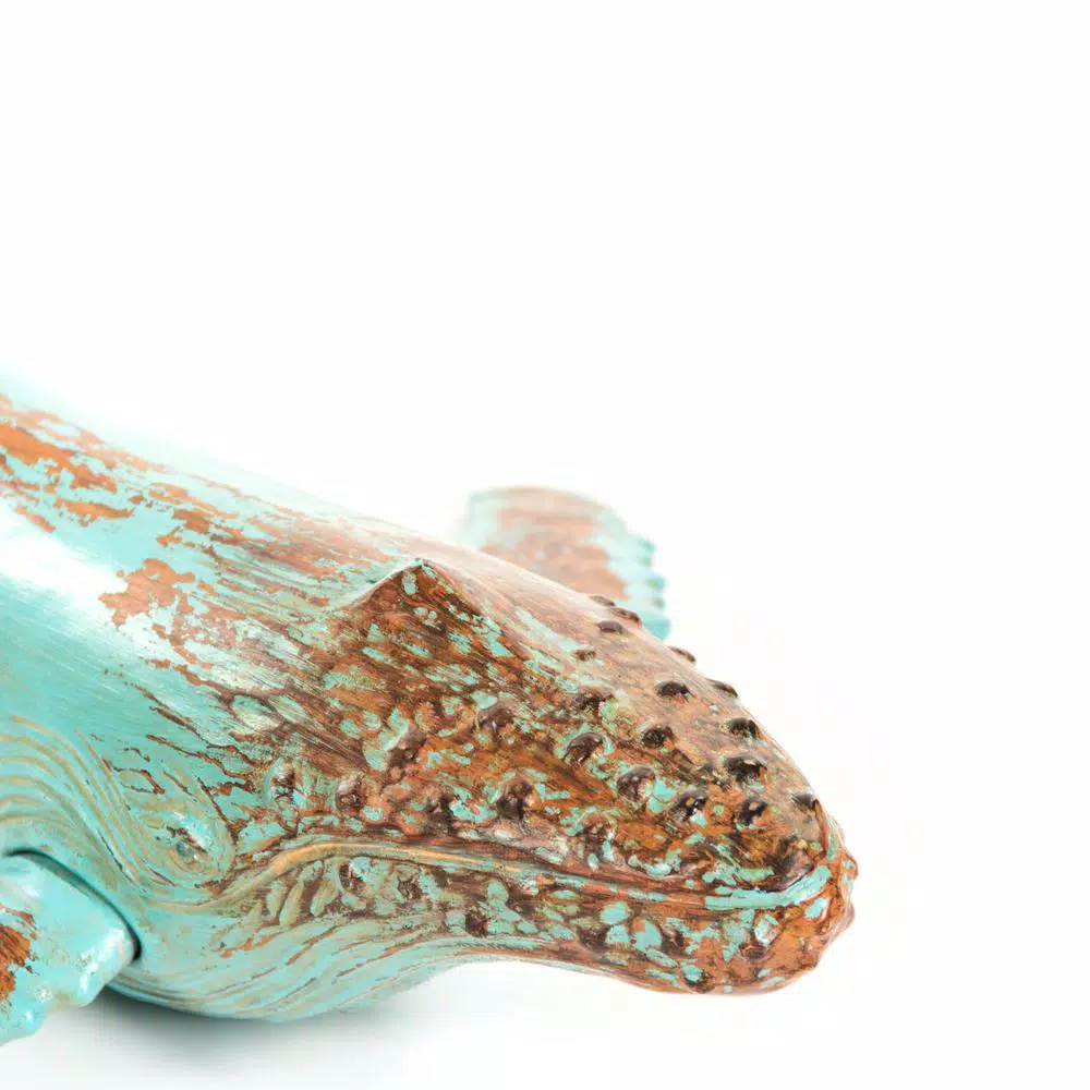 Zentique Distressed Turquoise and Brown Humpback Whale Polyresin Sculpture