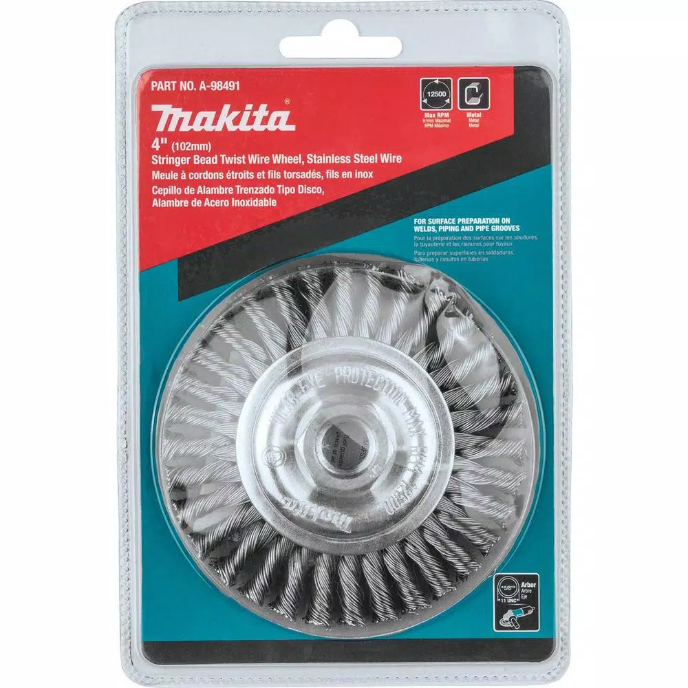 Makita 4 in. Stainless Steel Stringer Bead Twist Wire Wheel for Angle Grinders