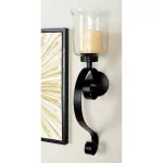 LITTON LANE 27 in. Wrought Iron Candle Sconce with Clear Glass Hurricane Holder, Black thumbnail 5