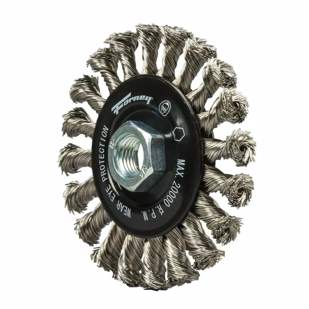 Forney 4 in. Stainless Steel Twist Knot Wire Wheel Brush for Heavy-Duty Cleaning