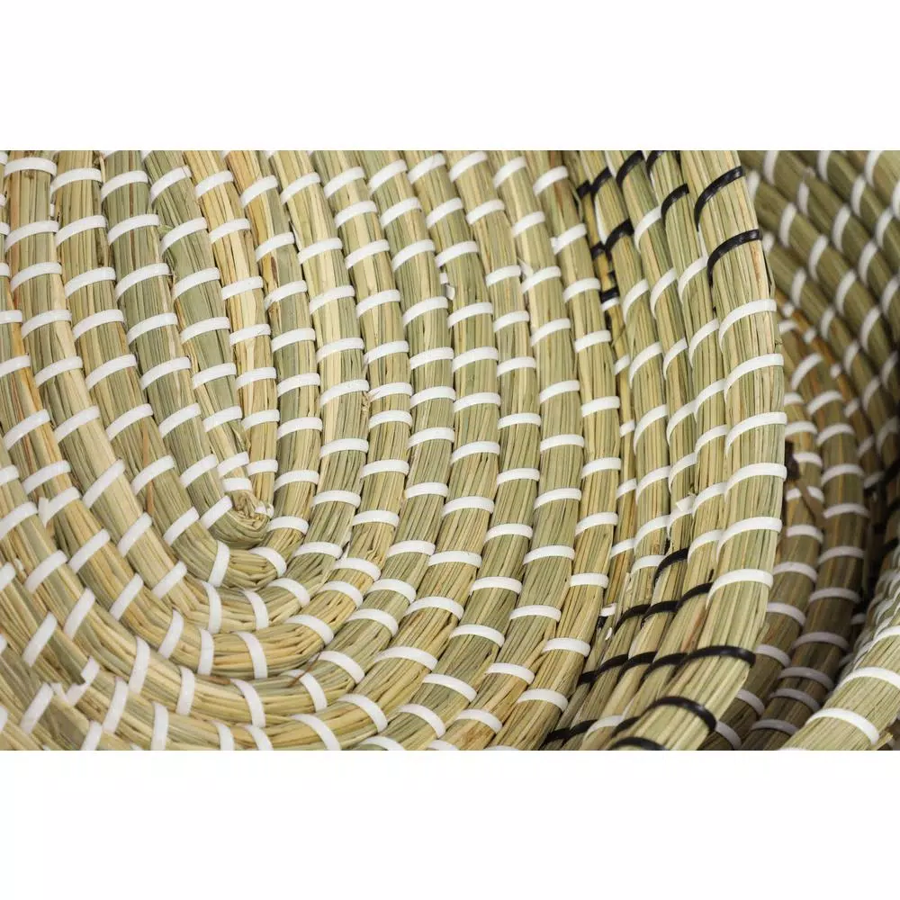 LITTON LANE White Seagrass and Polyethylene Wicker Decorative Trays with Black Accents, Set of 3