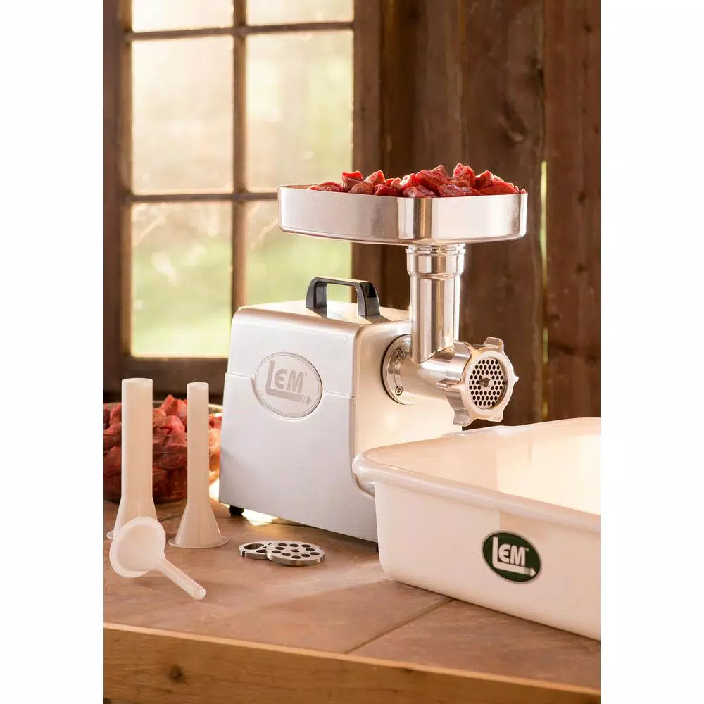 LEM Mighty Bite #8 Electric Meat Grinder with 500W Motor, Aluminum Housing & 3 Stuffing Tubes