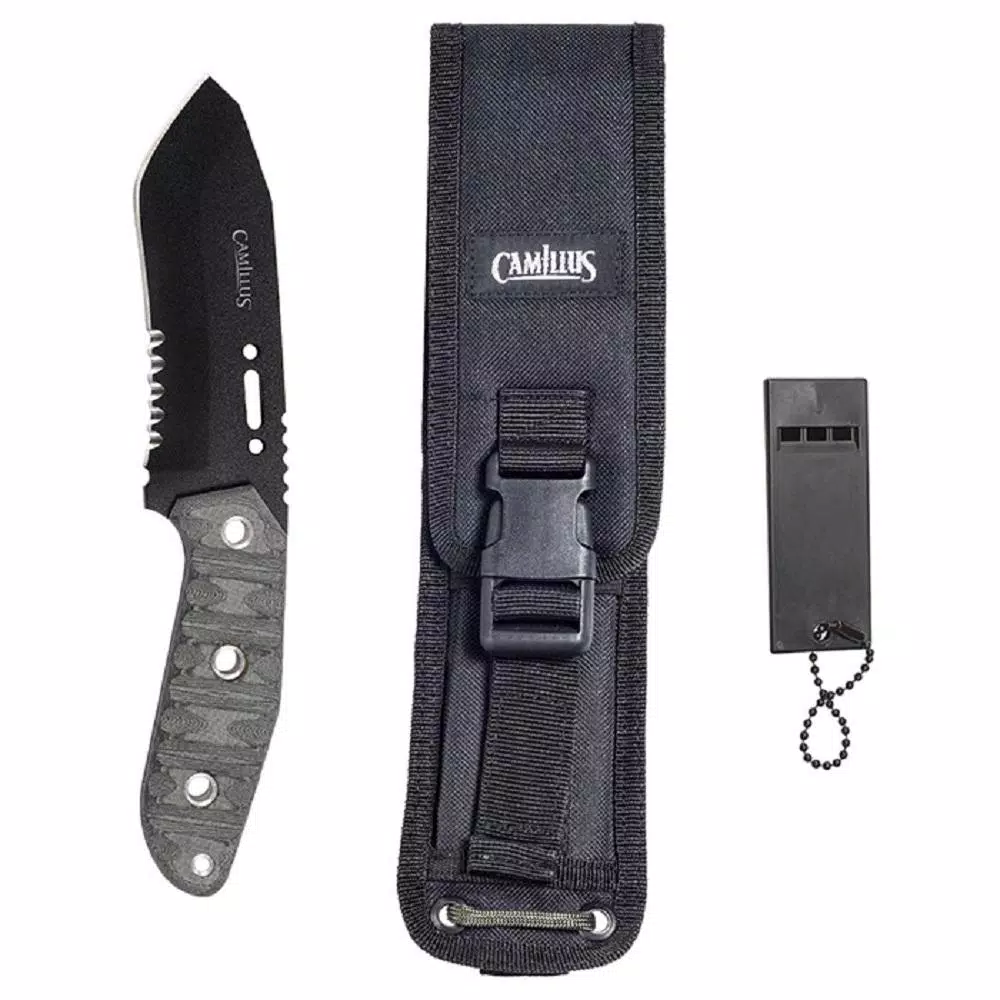 Camillus CK-9.5 4.75 in. 1095 High Carbon Steel Drop Point Fixed Blade Knife with Black Linen Micarta Handle