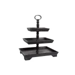 3R Studios Black Wood Three Tier Decorative Tray with Handles thumbnail 4
