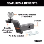 CURT Fusion Trailer Hitch Ball Mount, 2" Receiver, 2" Rise, 7,500 lbs. Capacity, 2" Ball thumbnail 6