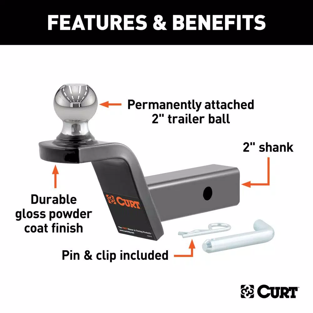 CURT Fusion Trailer Hitch Ball Mount, 2" Receiver, 2" Rise, 7,500 lbs. Capacity, 2" Ball