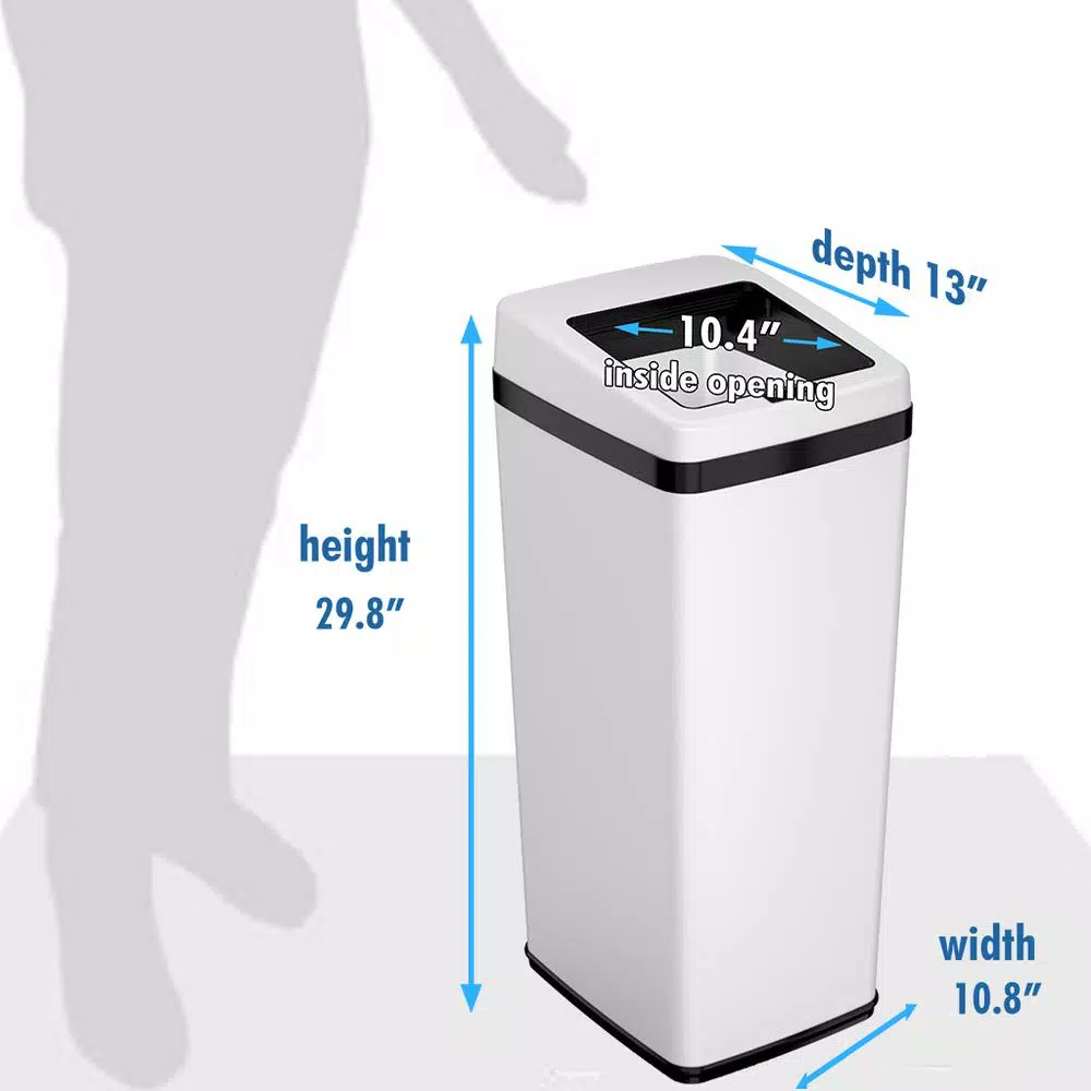 iTouchless 14 Gal. White Stainless Steel Touchless Motion Sensing Trash Can with Space-Saving Sliding Lid