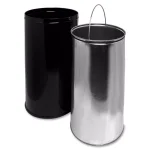 Genuine Joe 12 Gal. Black and Chrome Round Top Steel Trash Can with Push-to-Open Spring Door thumbnail 2