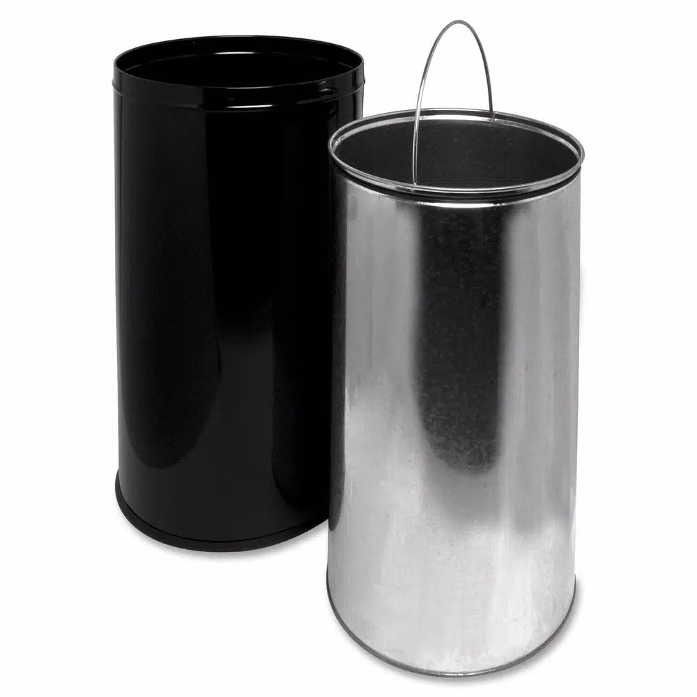 Genuine Joe 12 Gal. Black and Chrome Round Top Steel Trash Can with Push-to-Open Spring Door