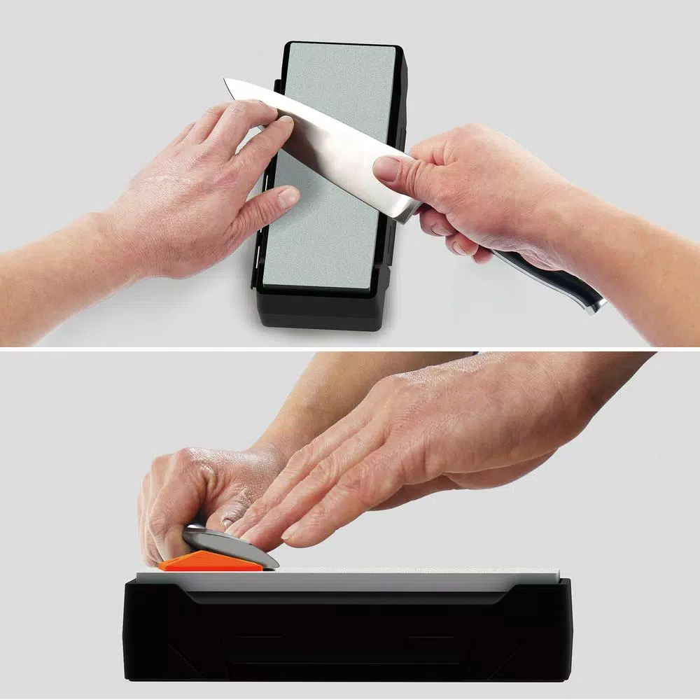 Sharpal 162N 8-in. Dual-Grit Diamond Whetstone Sharpener with Storage Base and Angle Guide