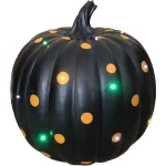 Haunted Hill Farm 15.5 in. Black and Orange Polka Dot Lighted Designer Pumpkin thumbnail 1