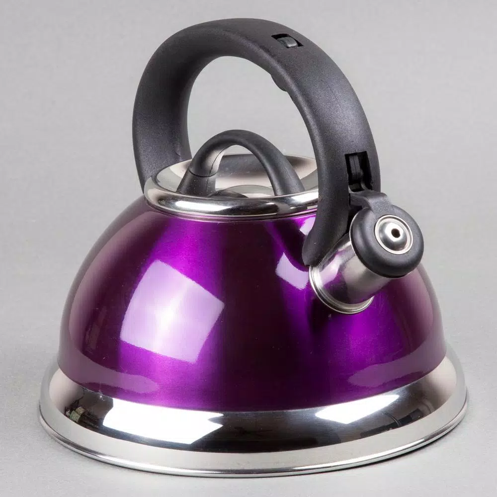 Creative Home Alexa 12-Cup Stainless Steel Whistling Tea Kettle with Aluminum Capsulated Bottom - Purple