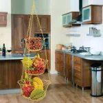 Fox Run Gold 3-Tier Hanging Fruit Basket - Iron Metal Wire Tiered Kitchen Organizer thumbnail 4