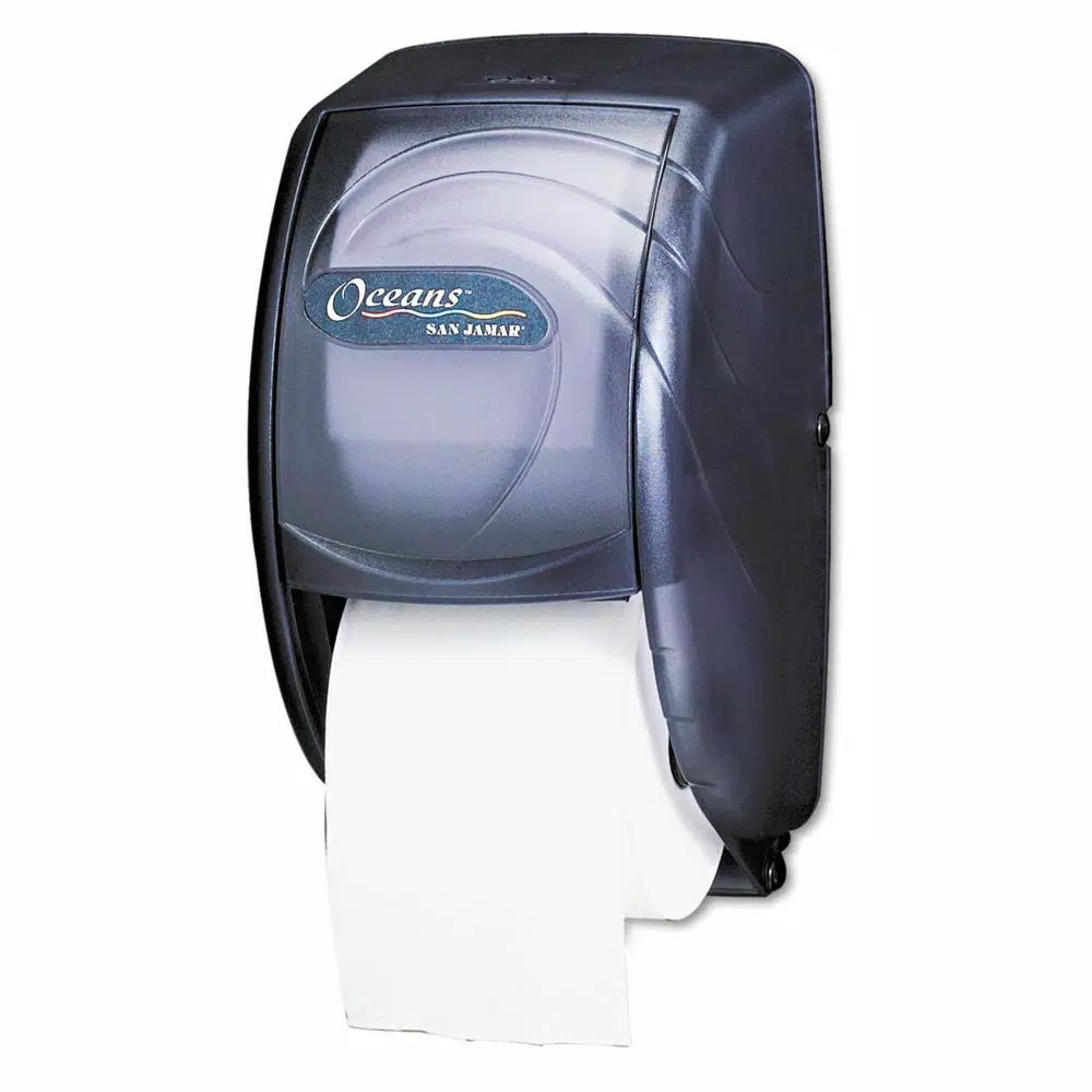 San Jamar Duett Standard Toilet Tissue Dispenser, Transparent Black Pearl