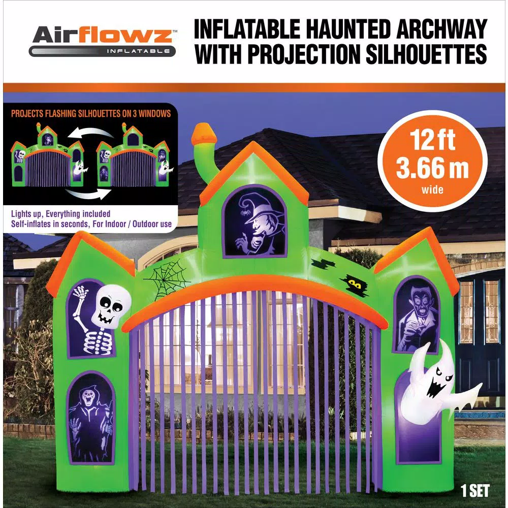 Unbranded 12-ft. Inflatable Haunted Archway with Projection Silhouette Halloween Decor