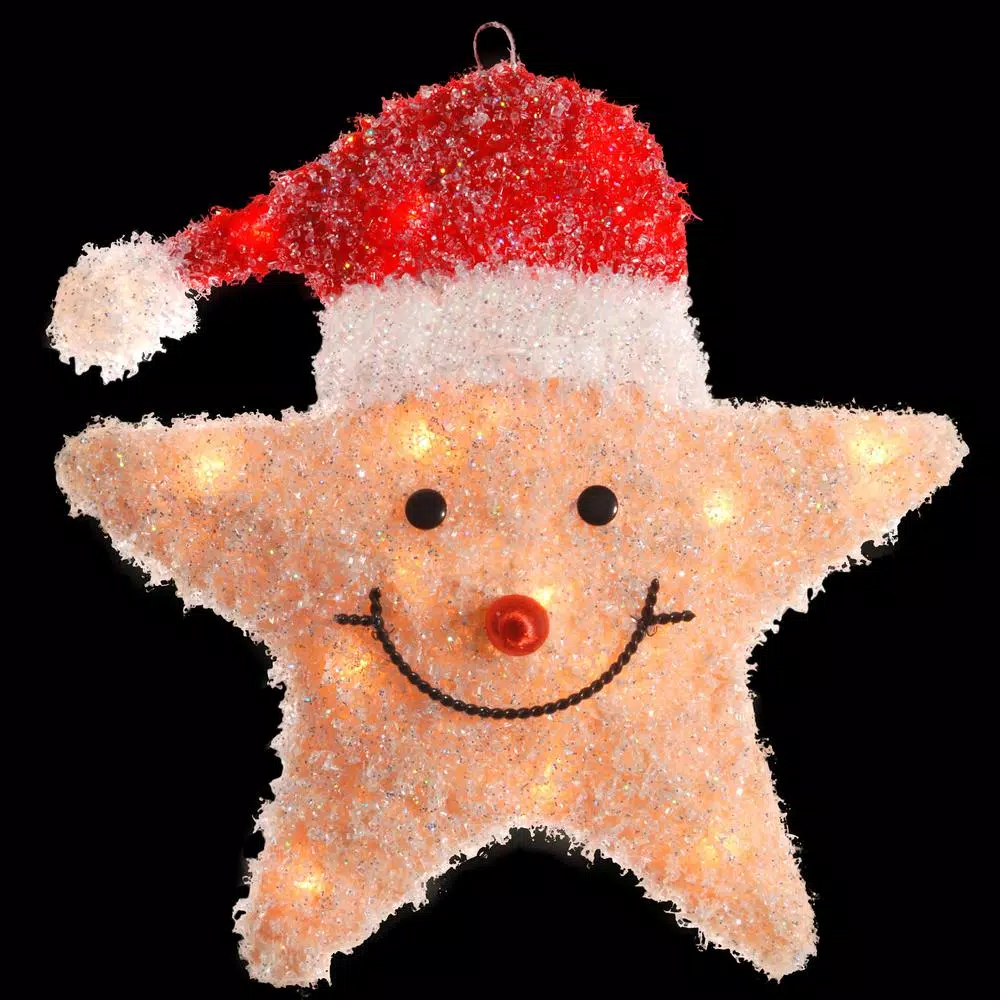 National Tree Company 18 in. Pre-Lit Smiling Yellow Star with Santa Hat - LED Holiday Decoration