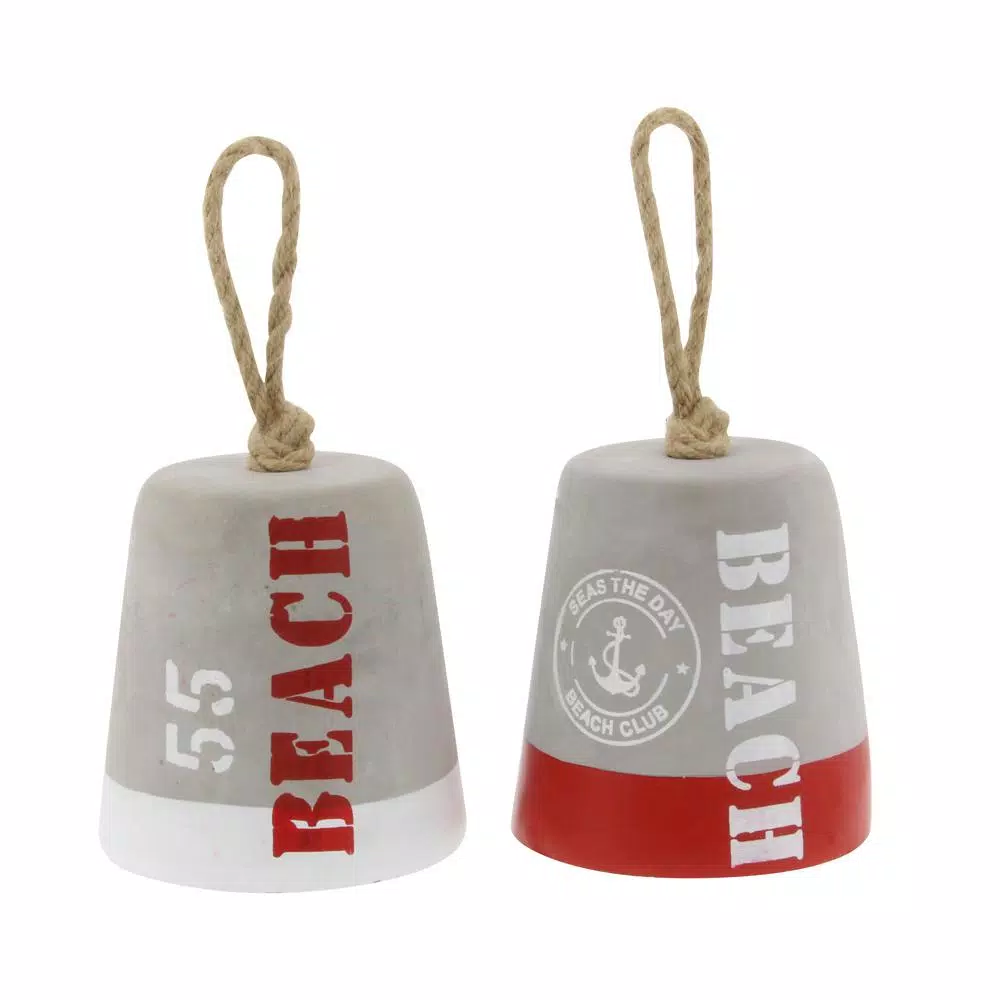 LITTON LANE Coastal Living Gray and Red Cement Rope Buoy Door Stops, Set of 2