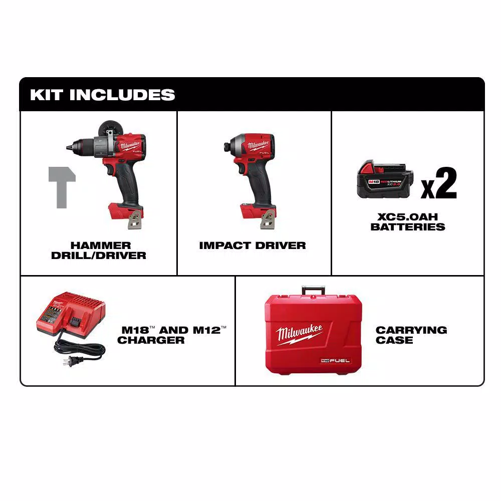 Milwaukee M18 FORCE LOGIC 750 MCM Crimper Kit with M18 FUEL Hammer Drill & Impact Driver Combo